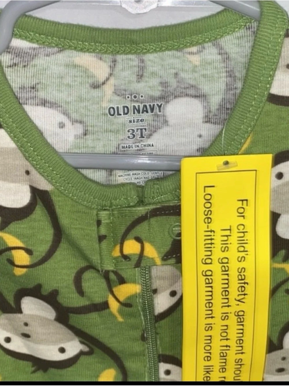 Old Navy Olive Green Monkey Print Footed One-Piece Pajamas